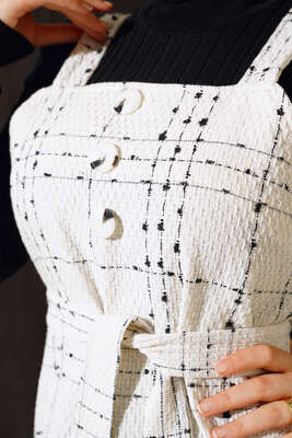 Düğme Süslemeli Jile Elbise Ekru - Thumbnail