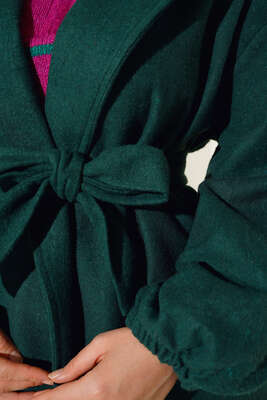 Bilekleri Lastikli Kaşe Kaban Zümrüt Yeşil - Thumbnail