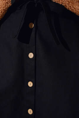 Boydan Düğmeli Kuşaklı Etek Siyah - Thumbnail