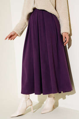 Yandan Fermuarlı Kaşe Etek Mor - Thumbnail