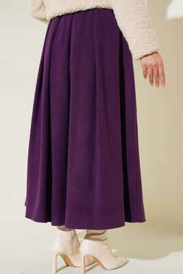 Yandan Fermuarlı Kaşe Etek Mor - Thumbnail