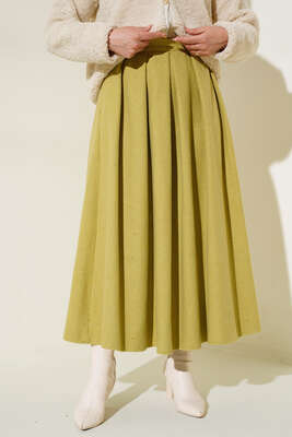 Yandan Fermuarlı Kaşe Etek Yağ Yeşili - Thumbnail