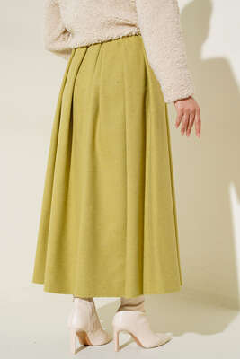 Yandan Fermuarlı Kaşe Etek Yağ Yeşili - Thumbnail