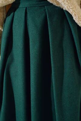 Yandan Fermuarlı Kaşe Etek Zümrüt Yeşili - Thumbnail