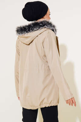 İçi Kürklü Kısa Mont Taş - Thumbnail