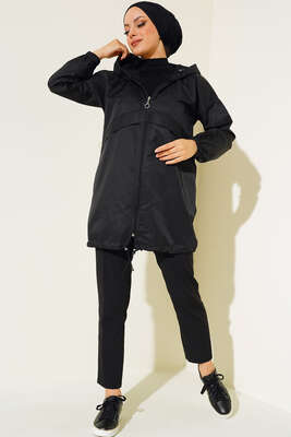 Etek Ucu Lastikli Yağmurluk Siyah - Thumbnail