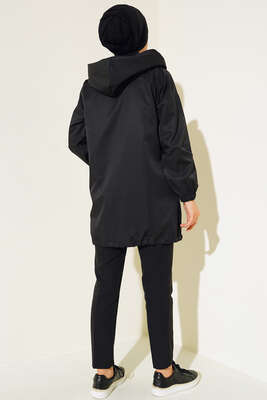 Etek Ucu Lastikli Yağmurluk Siyah - Thumbnail