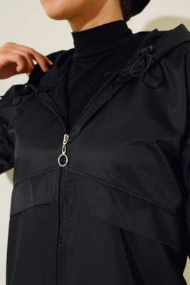 Etek Ucu Lastikli Yağmurluk Siyah - Thumbnail