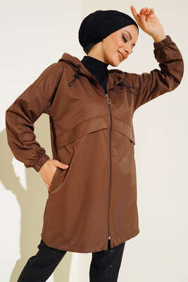 Etek Ucu Lastikli Yağmurluk Kahve - Thumbnail