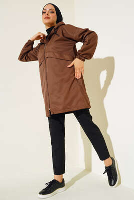 Etek Ucu Lastikli Yağmurluk Kahve - Thumbnail