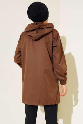 Etek Ucu Lastikli Yağmurluk Kahve - Thumbnail