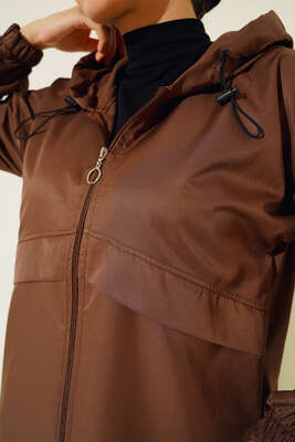 Etek Ucu Lastikli Yağmurluk Kahve - Thumbnail