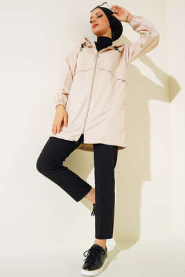 Etek Ucu Lastikli Yağmurluk Bej - Thumbnail