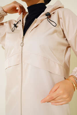 Etek Ucu Lastikli Yağmurluk Bej - Thumbnail