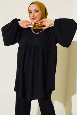 Bileği Lastikli Fitilli İkili Takım Siyah - Thumbnail