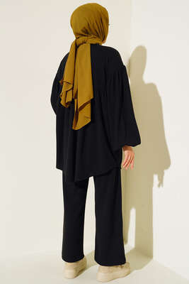 Bileği Lastikli Fitilli İkili Takım Siyah - Thumbnail