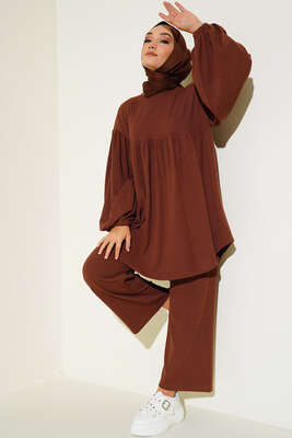 Bileği Lastikli Fitilli İkili Takım Kahve - Thumbnail