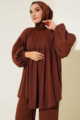 Bileği Lastikli Fitilli İkili Takım Kahve - Thumbnail