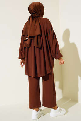 Bileği Lastikli Fitilli İkili Takım Kahve - Thumbnail