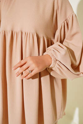 Bileği Lastikli Fitilli İkili Takım Bej - Thumbnail