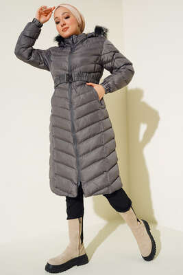 Kemerli Şişme Mont Füme - Thumbnail