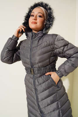 Kemerli Şişme Mont Füme - Thumbnail