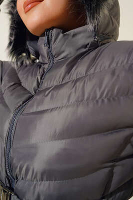 Kemerli Şişme Mont Füme - Thumbnail