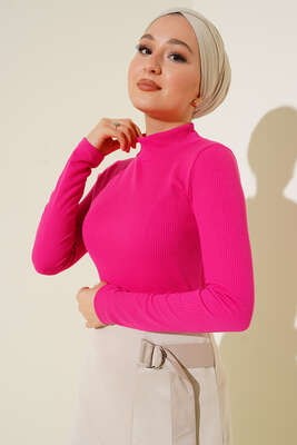 Fitilli Uzun Kol Body Fuşya - Thumbnail