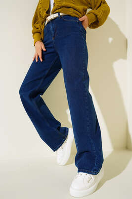 Pazarium - Yüksel Bel Palazzo Pantolon Lacivert