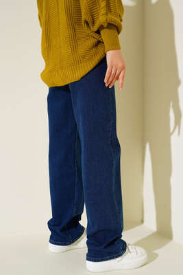 Yüksel Bel Palazzo Pantolon Lacivert - Thumbnail