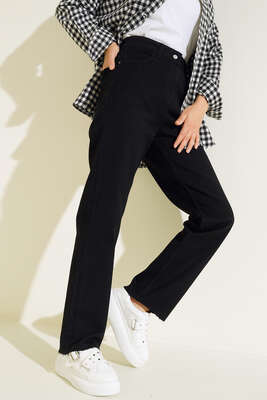 Pazarium - Yüksek Bel Kot Pantolon Siyah