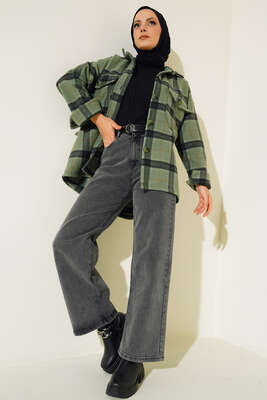 Çift Cepli Polar Gömlek Yeşil - Thumbnail