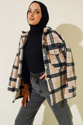 Çift Cepli Polar Gömlek Bej - Thumbnail