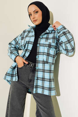 Çift Cepli Polar Gömlek Bebe Mavi - Thumbnail