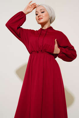 Kapşonlu Elbise Burgonya - Thumbnail