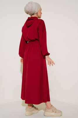 Kapşonlu Elbise Burgonya - Thumbnail