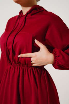 Kapşonlu Elbise Burgonya - Thumbnail