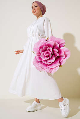 Kapşonlu Elbise Ekru - Thumbnail