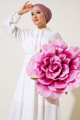 Kapşonlu Elbise Ekru - Thumbnail