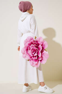 Kapşonlu Elbise Ekru - Thumbnail