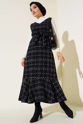 Kuşaklı Jile Elbise Siyah - Thumbnail