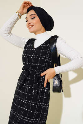 Kuşaklı Jile Elbise Siyah - Thumbnail