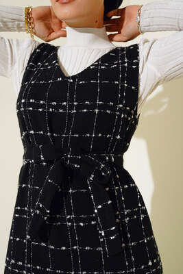 Kuşaklı Jile Elbise Siyah - Thumbnail