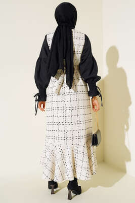 Kuşaklı Jile Elbise Ekru - Thumbnail