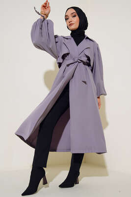 Pazarium - Şal Yaka Balon Kol Kap Kayrak Grisi