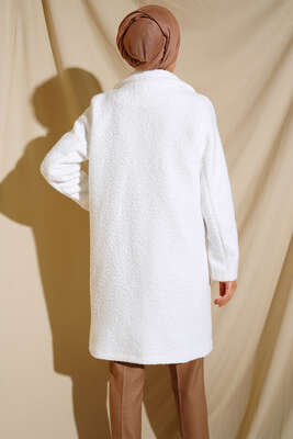 Önü Düğmeli Cepli Ekru Kaban - Thumbnail