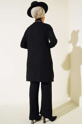 Boğazlı Yırtmaçlı İkili Takım Siyah - Thumbnail