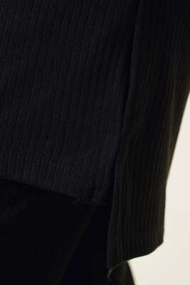 Boğazlı Yırtmaçlı İkili Takım Siyah - Thumbnail