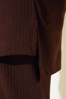 Boğazlı Yırtmaçlı İkili Takım Kahve - Thumbnail