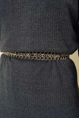 Boğazlı Yırtmaçlı İkili Takım Antrasit - Thumbnail